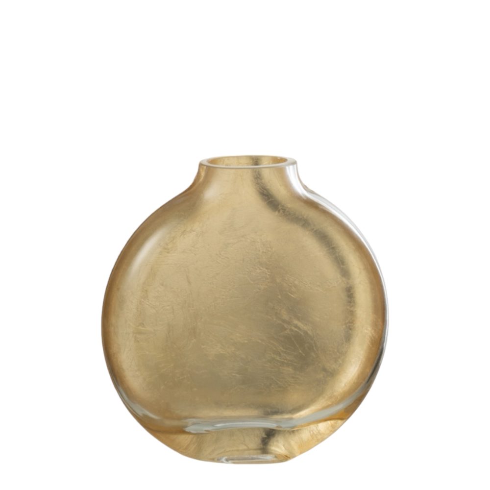 J-Line βάζο γυάλινο flat στρογγυλό Mila χρυσό L 25,5cm